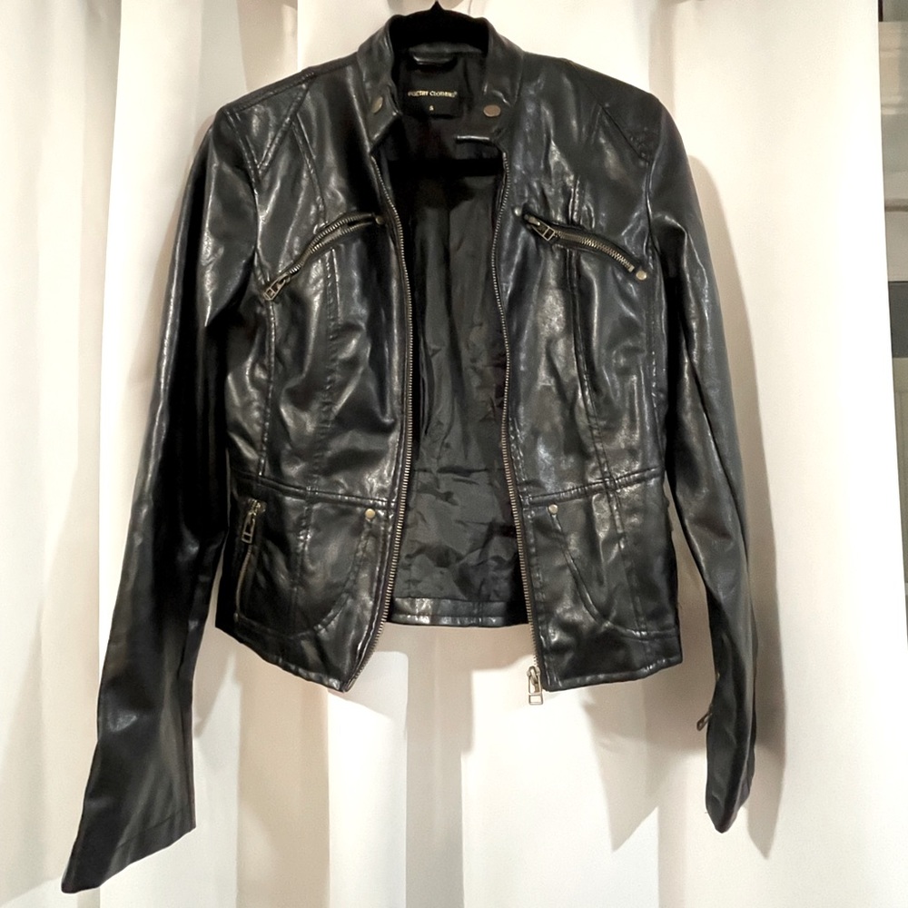 Poetry Clothing Black Vegan Leather Moto Jacket – Women’s Size Small